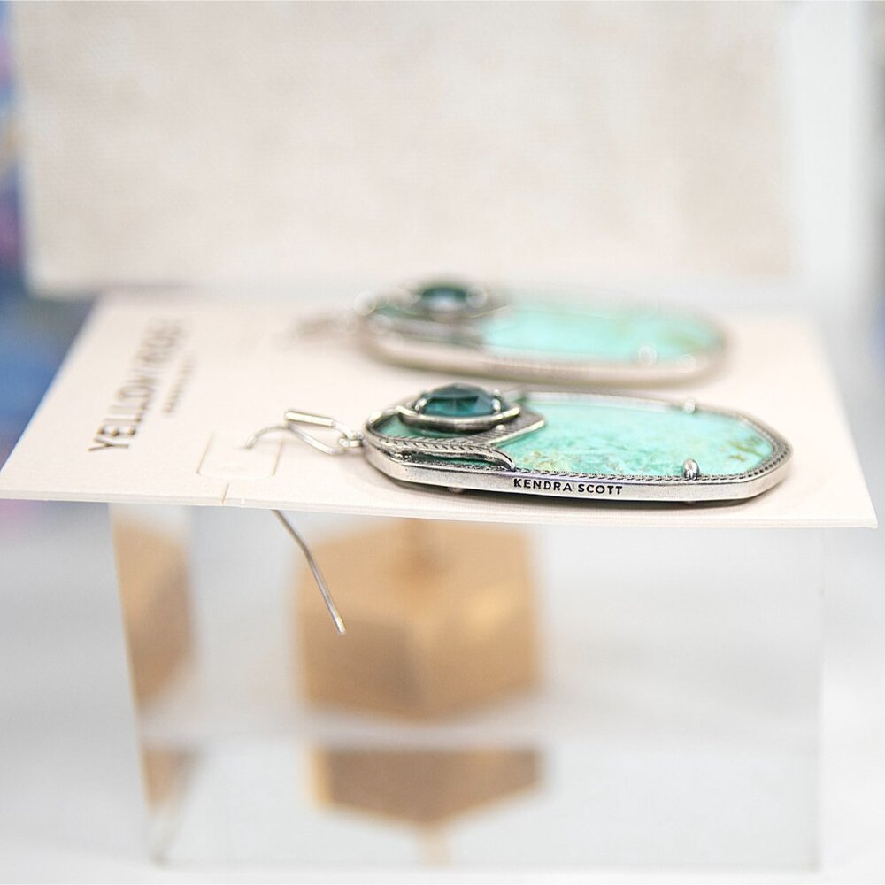 Kendra Scott Darby Yellow Rose Sea Green Chrysocolla Silver Drop Earrings NWT - Picture 4 of 6
